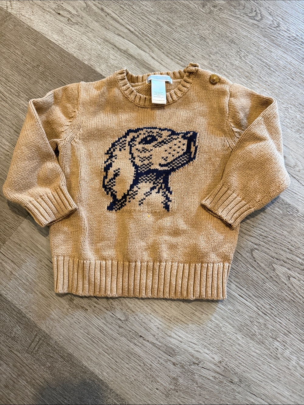 Janie and Jack Tan Sweater with Navy Dog Intarsia